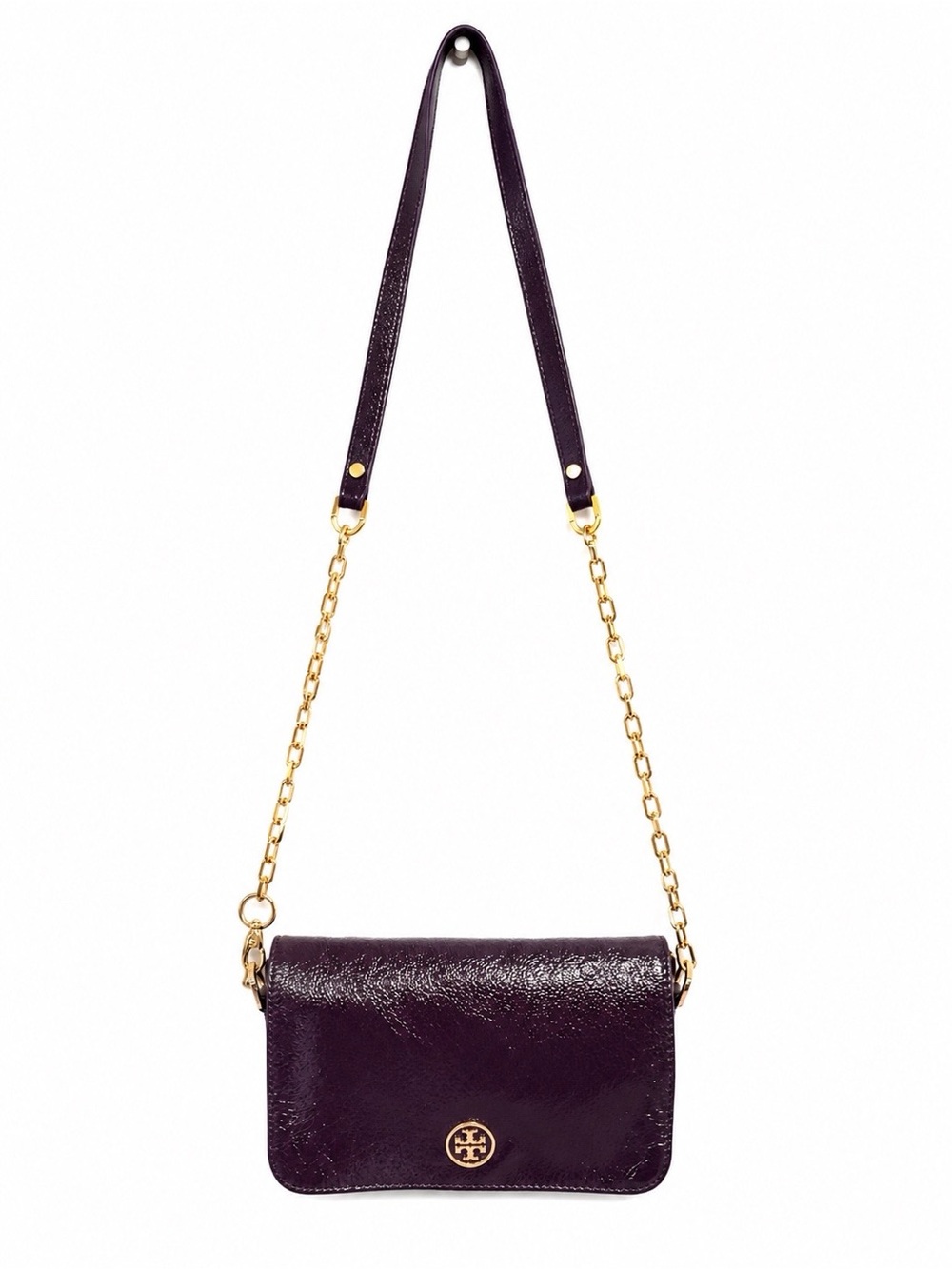 Tory Burch Convertible Crossbody Bag in Deep Plum with Gold Chain